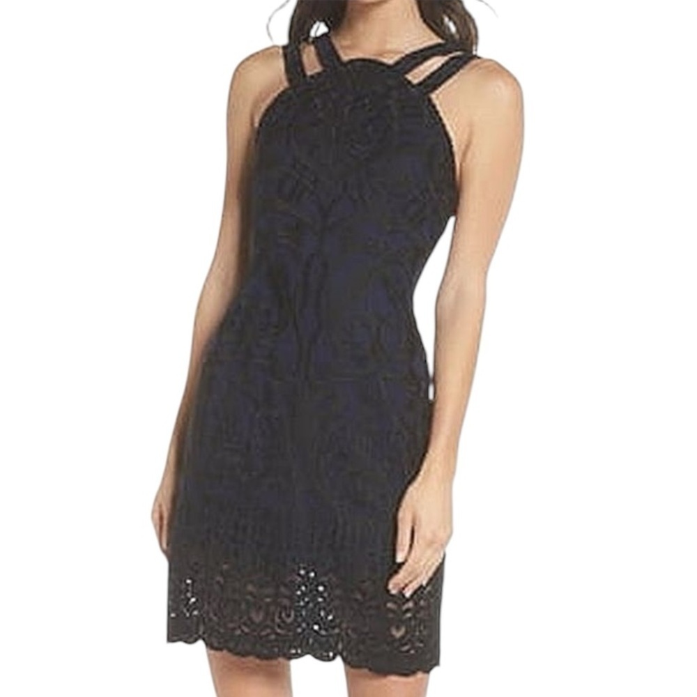 Foxiedox Navy And Black Lace Bodycon Mini Dress